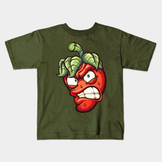 Angry Strawberry Kids T-Shirt by memoangeles